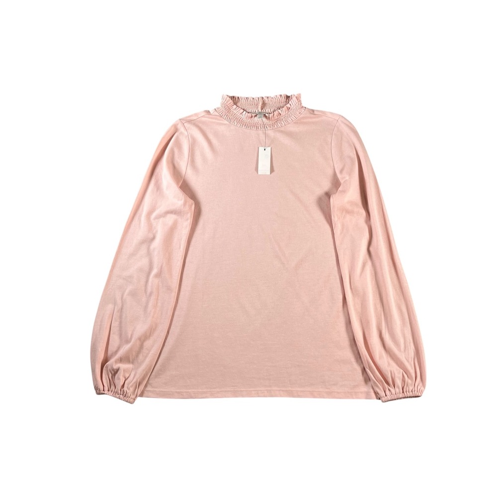 Talbots Factory Womens Smocked Mock Neck Long Sleeve Top Pink Petite Small‎ NWT